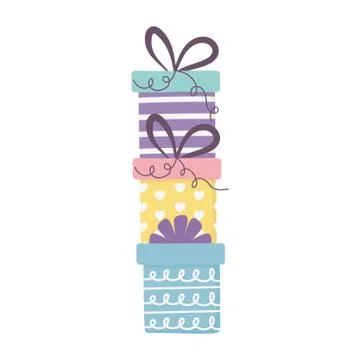 Happy birthday, stack of gift boxes surprises celebration isolation design icon Stock Illustration