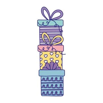 Happy birthday, stack of gift boxes surprises celebration isolation design icon Stock Illustration