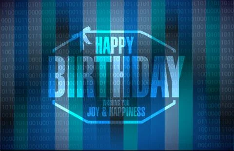 Happy birthday stamp binary background Stock Illustration