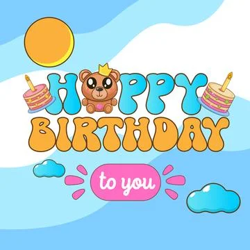 Happy birthday teddy bear vector illustration, cute animal character with pink Stock Illustration