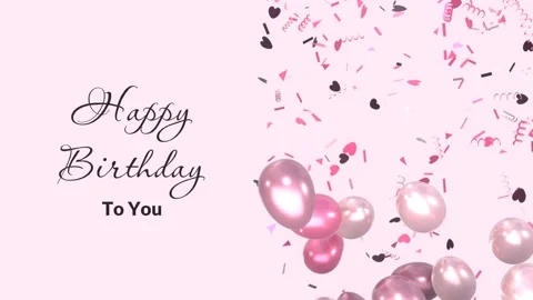 Happy Birthday Text Animation With Falling Hearts And Confetti. Stock Footage 294880977