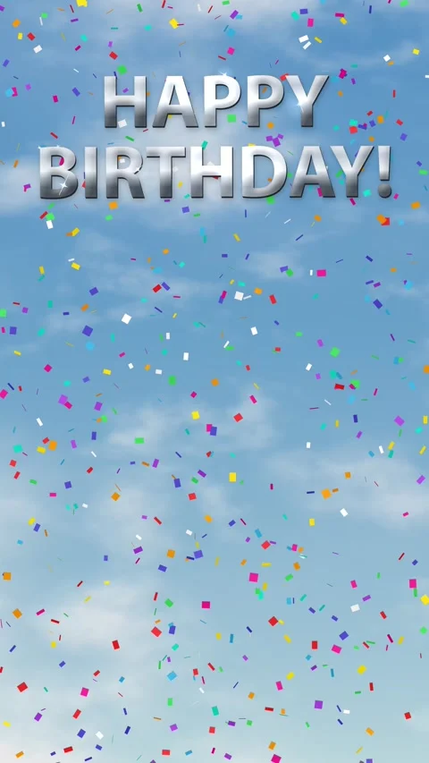 Happy Birthday Text with Falling Confetti Over Cloudy Blue Sky Stock Footage 341540961