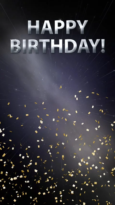 Happy Birthday Text with Falling Gold Confetti on Night Sky Background Stock Footage 340968298