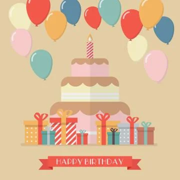Happy Birthday Vintage Greeting Card Stock Illustration