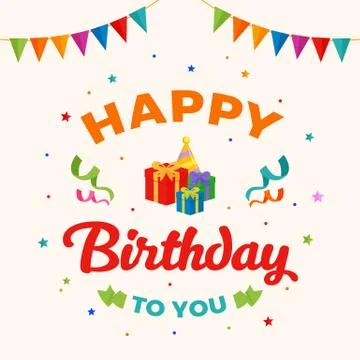 Happy birthday to you background vector. gift box, party hat illustration wit Stock Illustration
