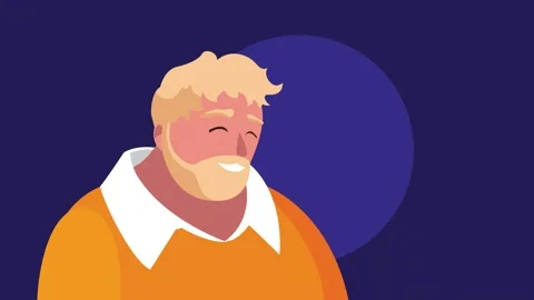 Happy blond man with beard smiling in animated flat design style. Stock Footage 339086507