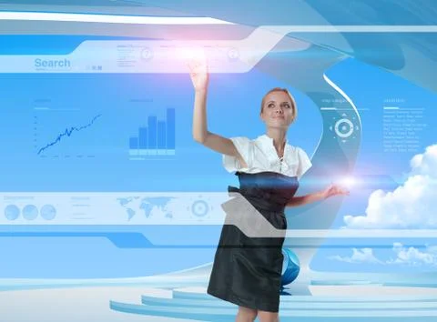 Happy blonde using technologies of the future Stock Illustration