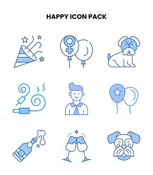 Happy Blue Bundle Icons Pack Ilustração Stock