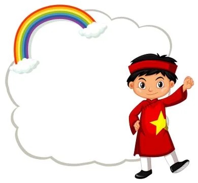 Happy boy and cloud frame Stock Illustration