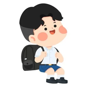 Happy Boy With Backpack Ready For School Journey Stock Illustration