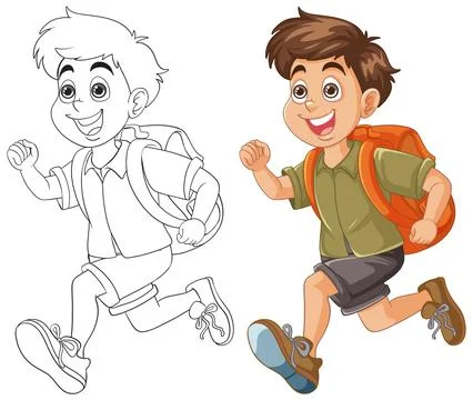 Happy Boy with Backpack Running Illustrazione stock