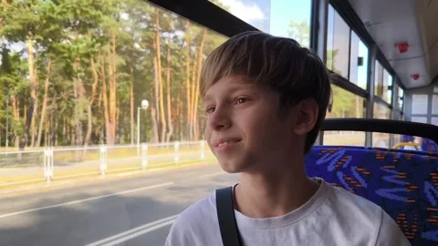 Happy boy on the bus Stock Footage 285738593