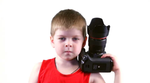 Happy boy with a camera photographed 스톡 동영상 37204345