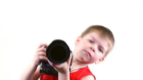 Happy boy with a camera photographed Stock Footage 37204348