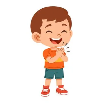Happy boy character clapping hands in celebration flat design illustration .. Stock Illustration