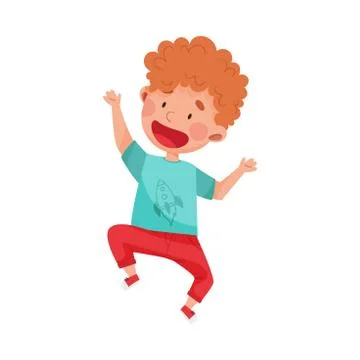 Happy Boy Character Jumping High with Joy and Excitement Vector Illustration Stock Illustration