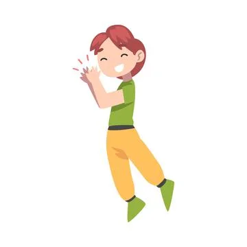 Happy Boy Clapping his Hands, Joyful Kid Applauding Expressing Enjoyment Stock Illustration