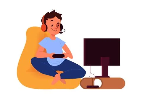 Happy boy on the couch with console controller. Child playing video game Stock Illustration