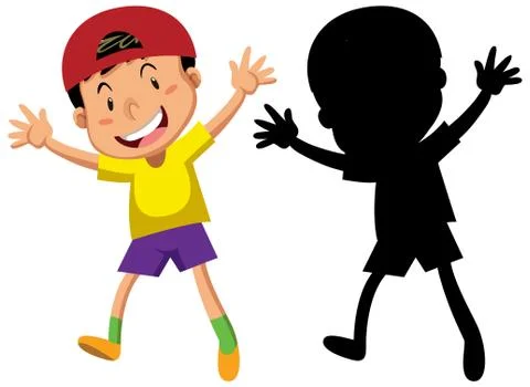 Happy boy dancing with its silhouette Stock Illustration