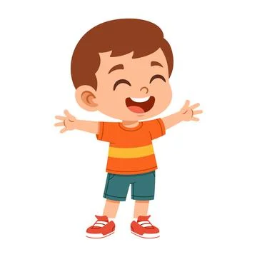 Happy Boy Expression Smiling with Open Arms Flat Cartoon Character 스톡 일러스트