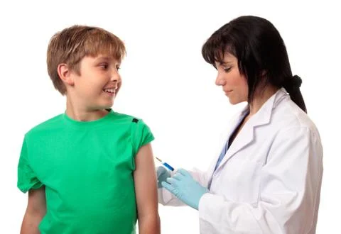 Happy boy getting immunization shot Stock Photos
