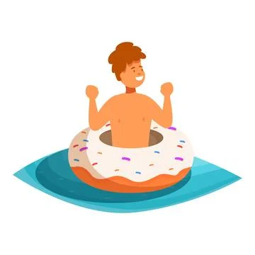 Happy boy having fun on inflatable donut in swimming pool on summer vacation Stock Illustration