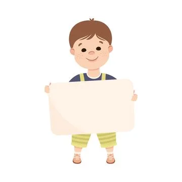 Happy Boy Holding Banner or Poster with Empty Space Vector Illustration Stock Illustration