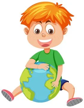 Happy boy hugging earth globe Stock Illustration