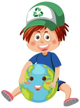 Happy boy hugging earth globe Stock Illustration