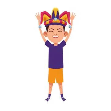 Happy boy with jester hat icon, flat design Stock Illustration