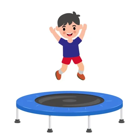 Happy boy jumping on a blue trampoline Stock Footage 341941108