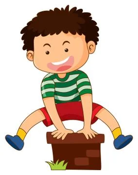 Happy boy jumping over the brick Stock Illustration