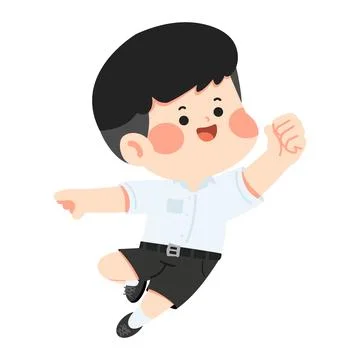 Happy Boy Jumping in School Uniform Illustration Stock Illustration
