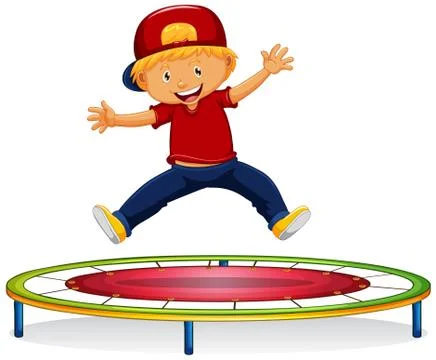 Happy boy jumping on trampoline Stock Illustration