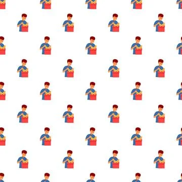 Happy boy opening gift box seamless pattern Stockillustratie