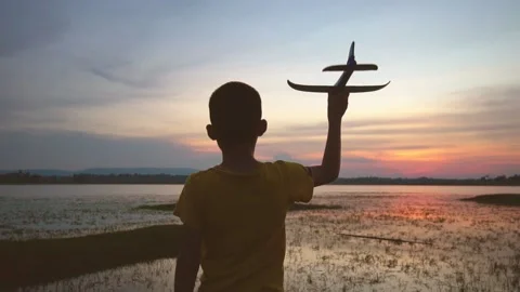 Happy boy playing airplane with sunlight background Vídeos de archivo 139003312