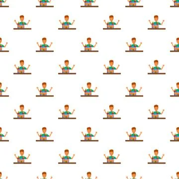 Happy boy playing with building blocks castle toy pattern Stock Illustration