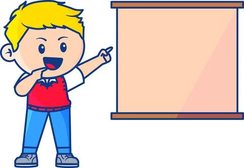 Happy Boy Pointing to a Blank Presentation Board Stock Illustration