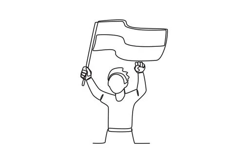 A happy boy raised the flag Stock Illustration