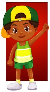Happy boy on red background Stock Illustration