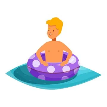 Happy boy relaxing on inflatable ring in swimming pool 스톡 일러스트