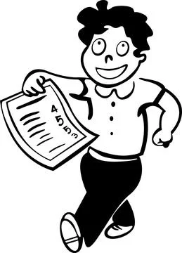 The happy boy is running with his test in his hand 库存插图