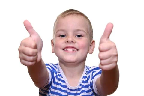 Happy boy with two hands 2 Stock Photos