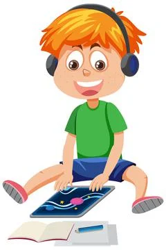 Happy boy using tablet Stock Illustration