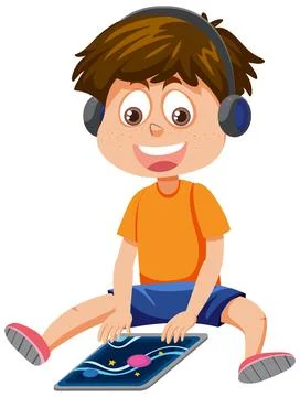 Happy boy using tablet Stock Illustration
