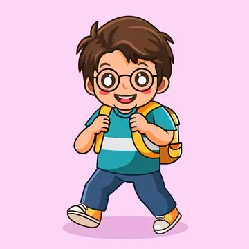 Happy Boy Walking Back to School with Backpack Vector Illustration Stock Illustration