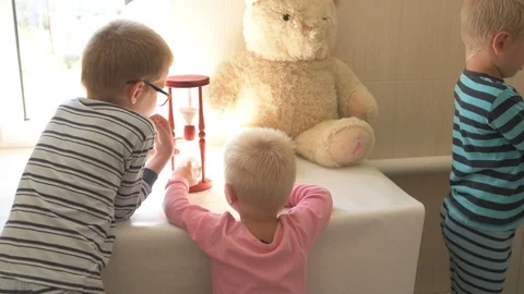 Happy boy washes his hands with soap and brushes his teeth in bathroom. Child Stock Footage 93534493