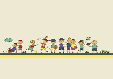 Happy boys playing - Vector Stock Illustration