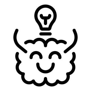 Happy brain generating a new idea symbolized by light bulb above Ilustração Stock