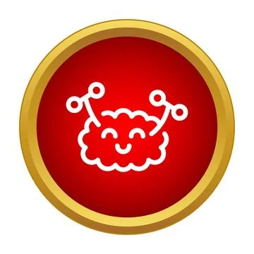 Happy brain icon on red button symbolizing creativity 库存插图